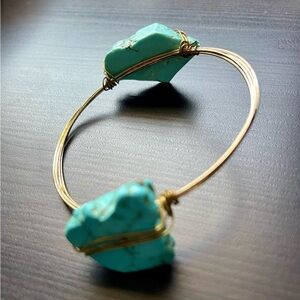 Turquoise and Brass Wire Wrap Bracelet